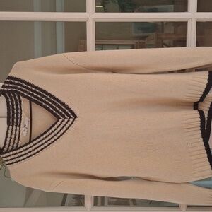 NA KD Tan V-Neck Sweater with Black Stripes